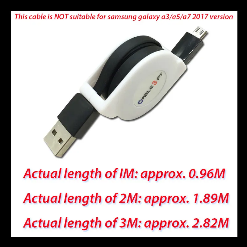 1/2/3 м микро USB Выдвижной кабель для зарядки для samsung Galaxy J3/J5/J7 A3/A5/A7 Портативный Зарядное устройство адаптер для быстрой зарядки - Цвет: black