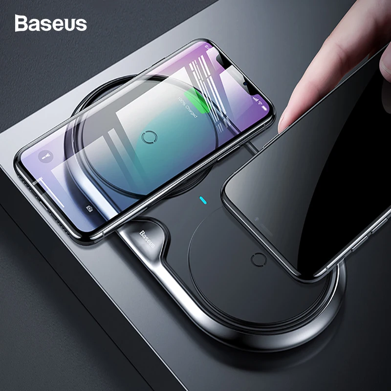 Pаспродажа Baseus 10 Вт Dual 2 в 1 QI Беспроводное зарядное устройство для iPhone Xs Max X samsung S10 S9 S8 Xiaomi Mi 9 Быстрая Беспроводная зарядка зарядное устройство