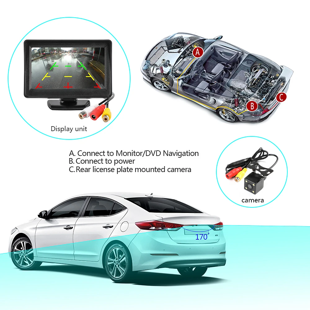 Автомобильный монитор HD 4," TFT lcd Автомобильный дисплей монитор для парковки заднего вида с камерой заднего вида монитор PAL/NTSC