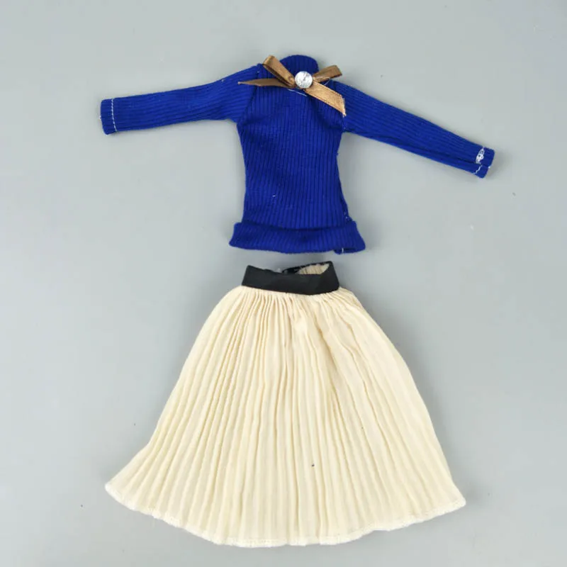 Модная Одежда для кукол Барби наряды Royalblue Топ Блузки и шифоновая плиссированная юбка миди одежда 1/6 аксессуары для кукол