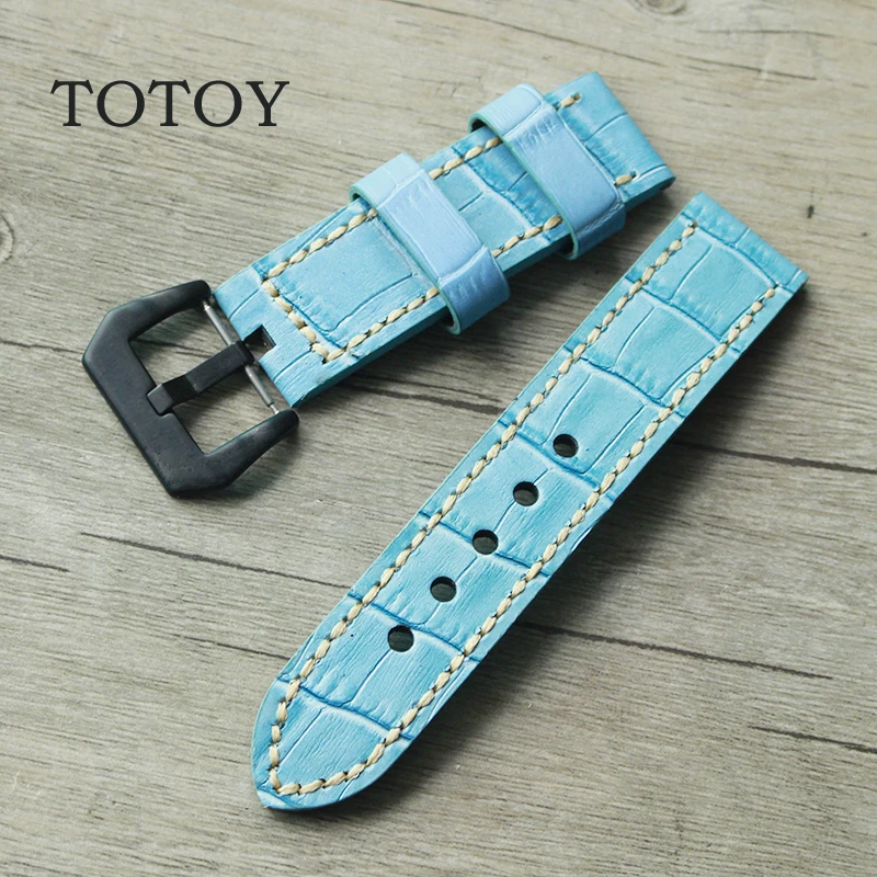 TOTOY Небесно голубой кожаный ремешок с узором крокодиловая кожа road 20mm22mm24mm Ретро