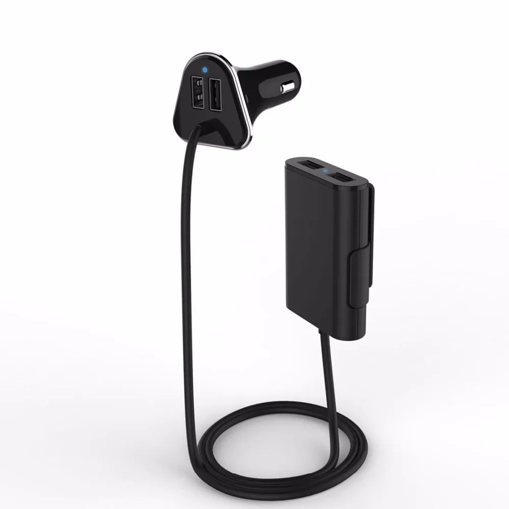 

4 USB Front And Back Seat Car Charger With 1.8M Cable For All Usb Port Devices 9.6A mobile phone Quad Port Rear seat car charger