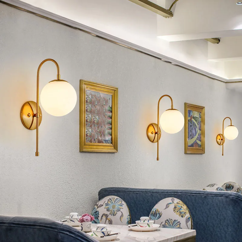 Modern Gold Wall Light White Glass Ball Wall Lamp Bedside Hotel Home Indoor Wall Lighting Fixture LED Creative Home Lights (4)
