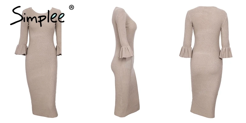 Женское осенне-зимнее платье Simplee, трикотажное облегающее платье-свитер с рукавом-бабочкой, пикантное мягкое платье стрейч