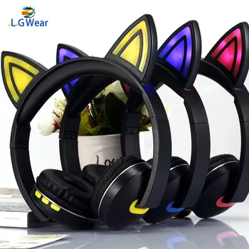 

Cat Ear LED Foldable Bluetooth Headphone Headset Headband Foldable Stereo Earphone with Mic for Phone PC Gift Girls Children