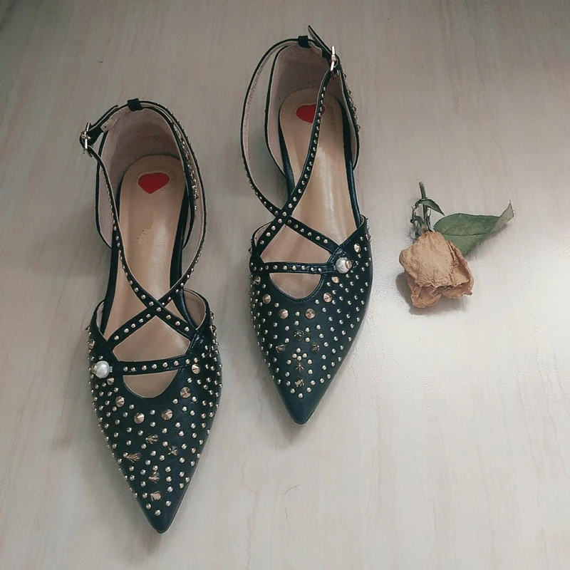Cuero Lujo 5cm Partido Flat 2018 heel Mocasines Stylesowner Cruz Señora correa Otoño De Sexy Ballet Negro Remaches 3cm Hebilla Zapatos Verano 8qRPwO
