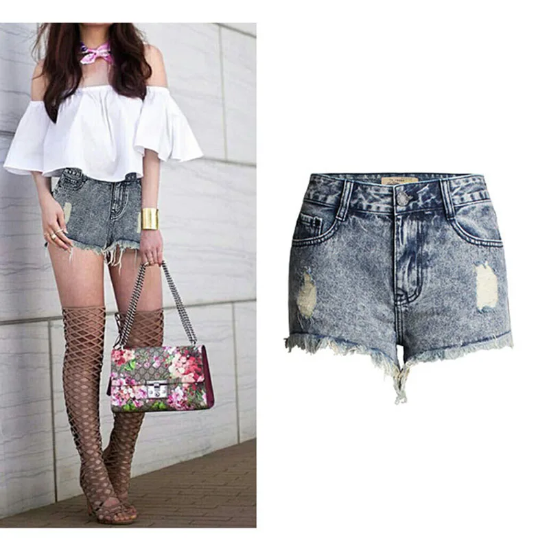 Nice New Vogue Women Cotton Denim Shorts Hole Irregular Burr High Waist