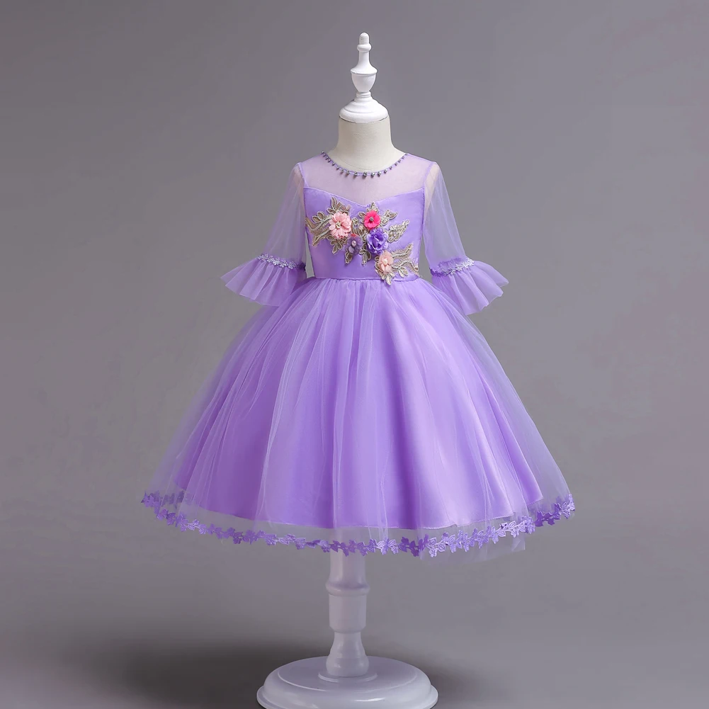 

Flower Girl Lace Dress Children Clothes 2019 New Girls Pearls Birthday Wedding Party Princess Dresses Kids Tutu Mesh Costume