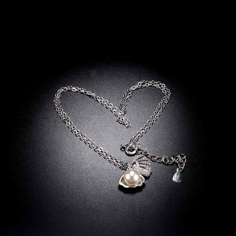 

Simple Fashion Shell shape Rhinestone Necklace Imitation Pearl Pendant Necklace Women Charm Party Daily Jewelry Sweet Gift