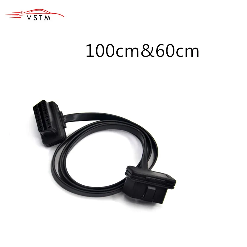 

100cm 60cm Flat Thin As Noodle OBD2 OBDII OBD 16Pin ELM327 Male To Female Elbow Extension Cable Diagnostic Scanner Connector