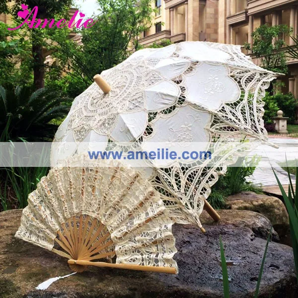 5sets Bridemaid Wedding Lace Umbrella Parasol and Fan Set