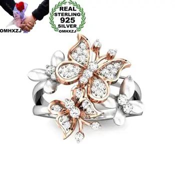

OMHXZJ Wholesale European Fashion Woman Girl Party Wedding Gift Butterfly Zircon 925 Sterling Silver 18KT Rose Gold Ring RR417