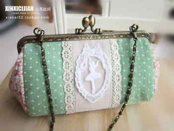 

Diy Handmade Material Kit Square The Mouth Gold Package Metal Frame Lace Button Patchwork Handbag Needlework Shoulder Totes Bag