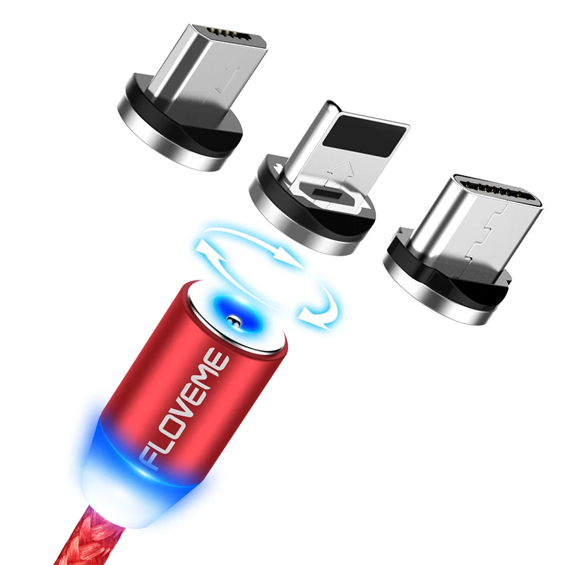 Магнитный кабель FLOVEME зарядный Micro USB Type C магнитные кабели подсветка для iPhone Samsung