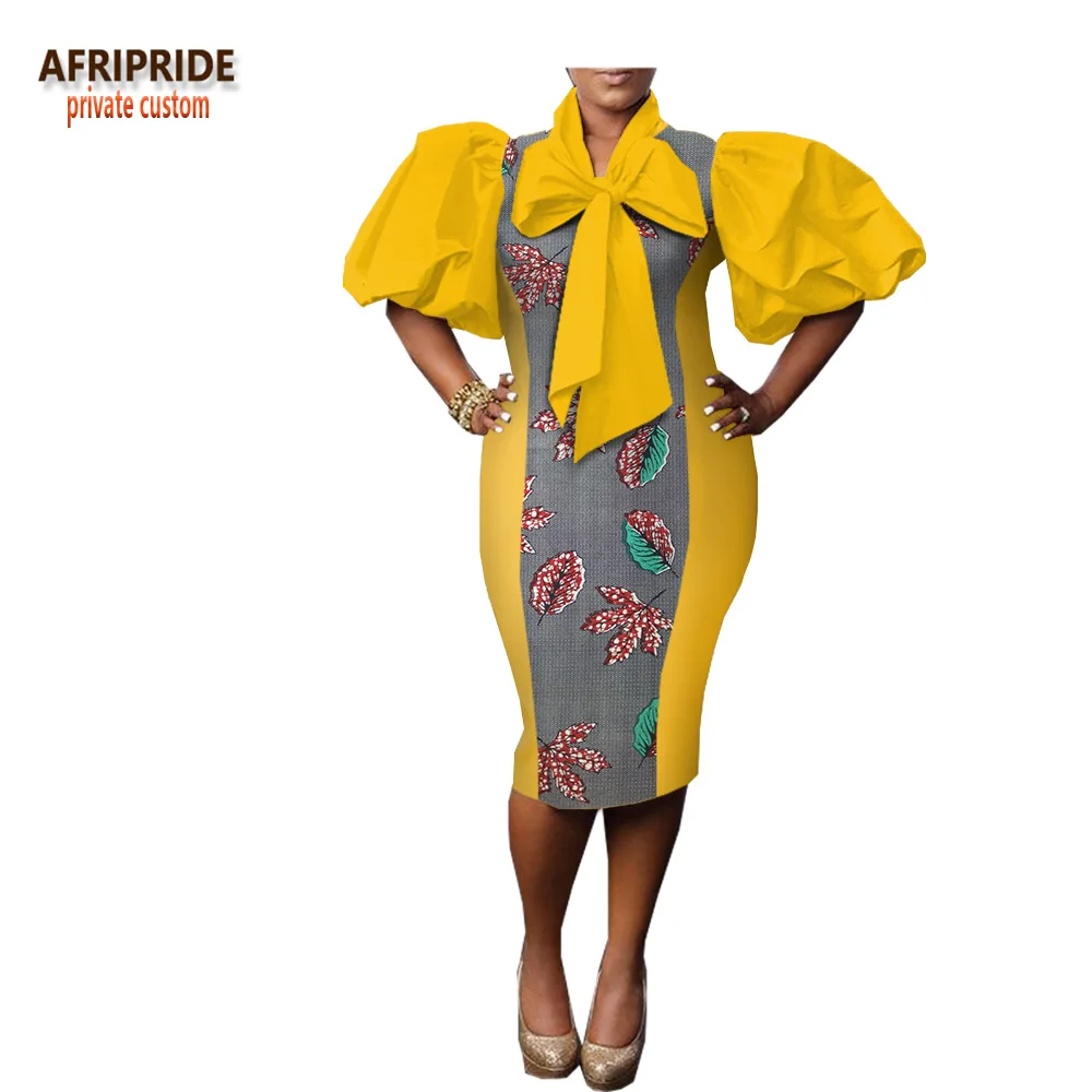 Африканская печать весеннее платье для женщин AFRIPRIDE Лук шеи наполовину спущенный рукав до колена повседневное женское Хлопковое платье A1825018 - Цвет: 192J
