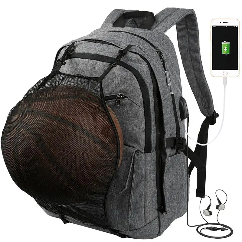 

Vbiger Laptop Backpack Bag Sports Backpacks Basketball Backpack with Basketball Net USB Charging Function and Audio Cable