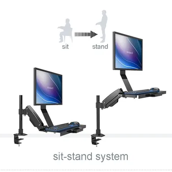 

Desktop Mount Full Motion Gas Spring Arm Computer Monitor Holder +Keyboard Holder Mount Stand Sit-Stand Workstation W809