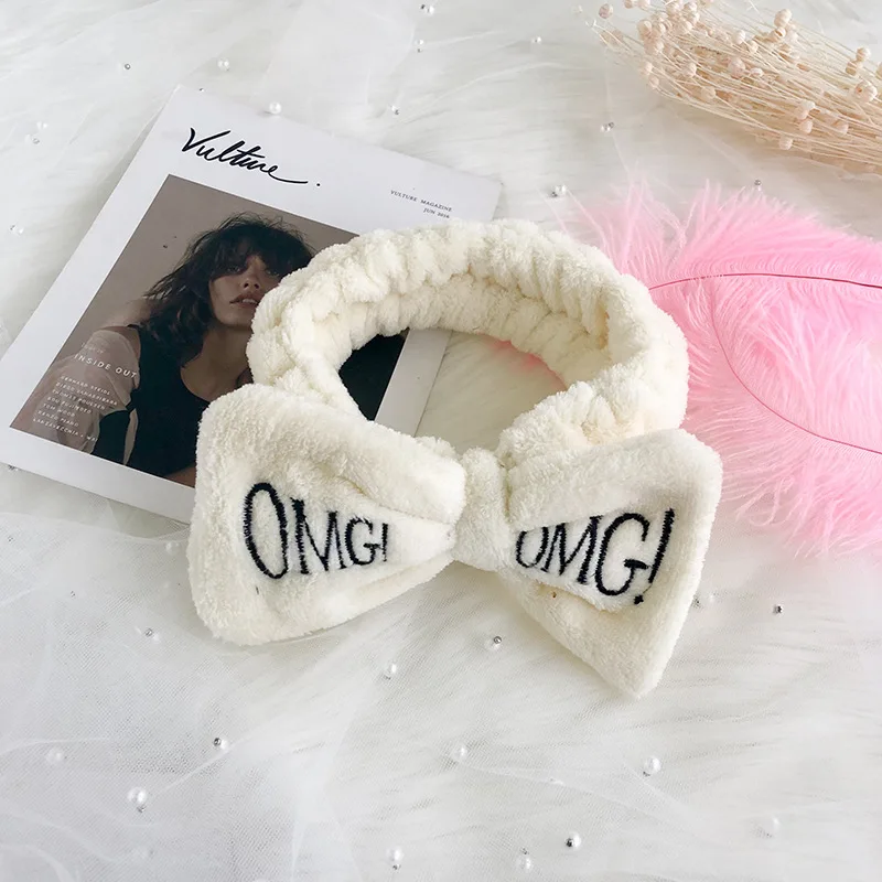 New Colorful OMG Letters Bow Coral Fleece Hairbands For Women Girls Headbands Bandanas Hair Bands Headwear Kids Hair Accessories