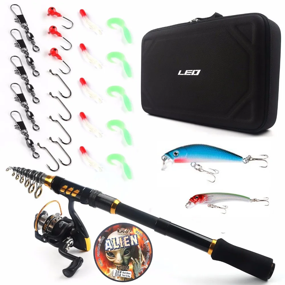 

New Fishing Rod l Combo FULL KIT Carbon Fiber Collapsible Telescopic Spinning Rod Reel Set with Line Lures Hooks with Bag