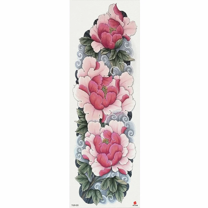

1 Piece Pink peony flower Pattern Temporary Tattoo Sticker with Arm Body Art Big Sleeve Large Fake Tattoo Sticker