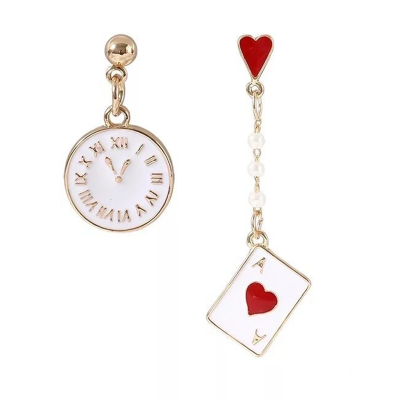 

Asymmetric Earrings Poker Clock Earrings Loving Woman Rock Earrings Long Pearl-like Fashion Jewelry