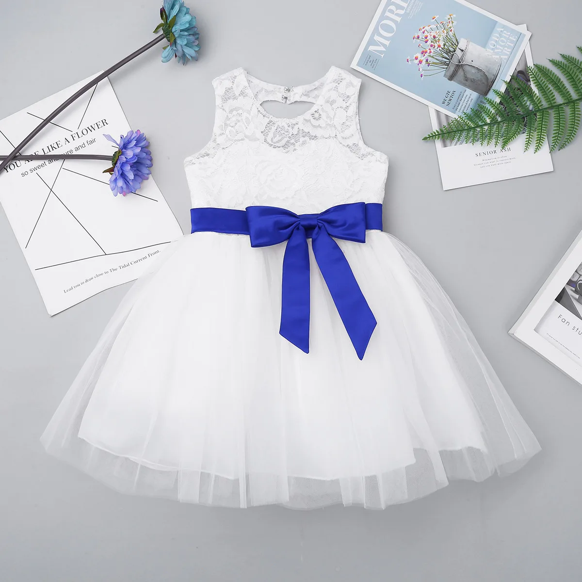 Iiniim/Одежда для маленьких девочек; кружевное платье принцессы с бантом для новорожденных; Vestido de festa; одежда для крещения и дня рождения; платье для маленьких девочек - Цвет: Blue