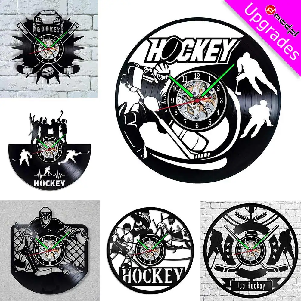Hockey Ball Design Luminous Pointer Silent Movement Clock Vinyl Record