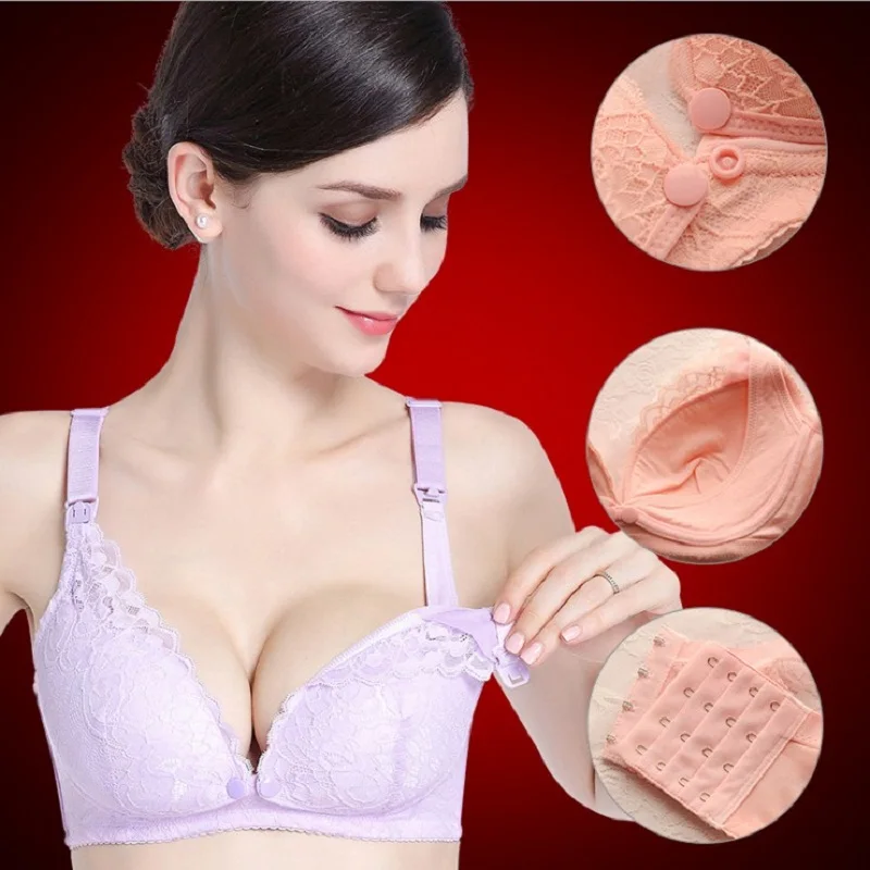 Postpartum comfortable breathable lace side front button breastfeeding bra pregnant women Nursing bra underwear nursing