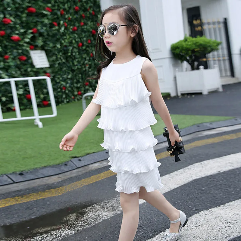 Новое летнее модное платье принцессы без рукавов в Корейском стиле для девочек коллекция года, платье русалки для девочек возрастом 5, 6, 8, 10, 12 лет - Цвет: white