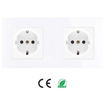 

Wall Power Dual EU fr Socket Plug,16A 250V EU Standard Electrical Double Outlet Switch 172mm*86mm,Tempered glass panel