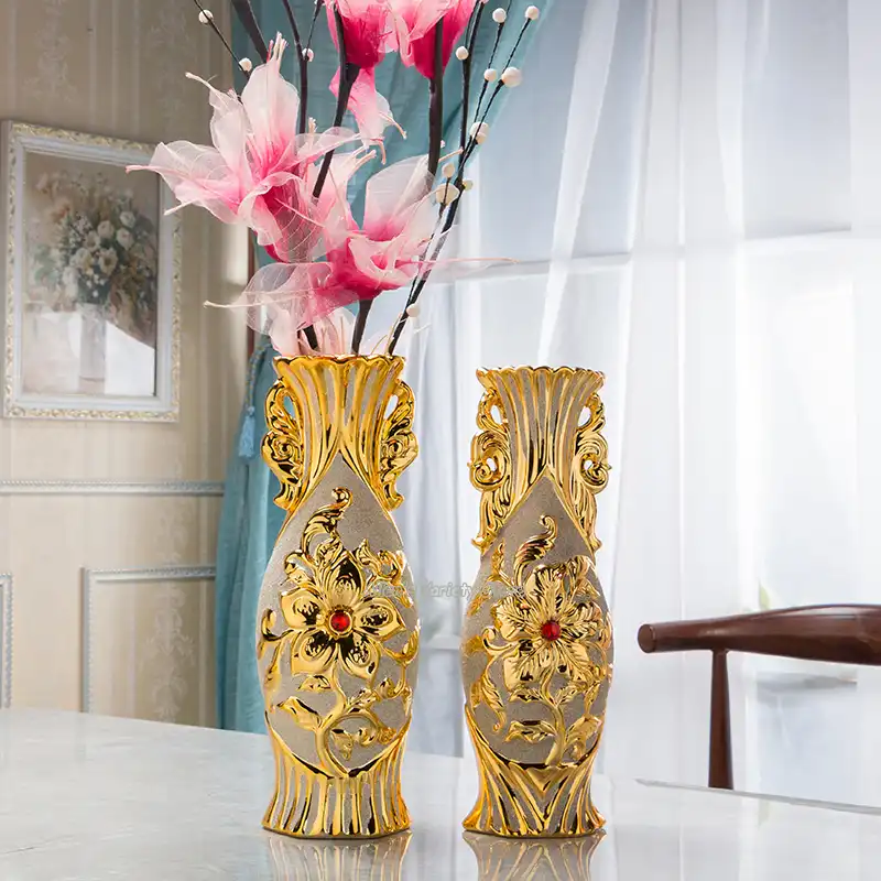Baroque Rococo Style Gilded Flower Holder Porcelain Resin Ceramic Flower Vase Decorative Vases Golden Decoration Plated Vase Aliexpress