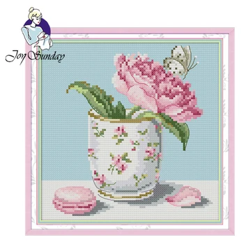 

Joy Sunday,Flower in cup,cross stitch embroidery,printing cloth embroidery,Flower cross stitch embroidery,cross stitch pattern