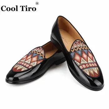 

Cool Tiro Black patent leather Loafers Men Slippers Party Wedding Dress Shoes Men's Moccasins Casual Shoes Flats Patchwork