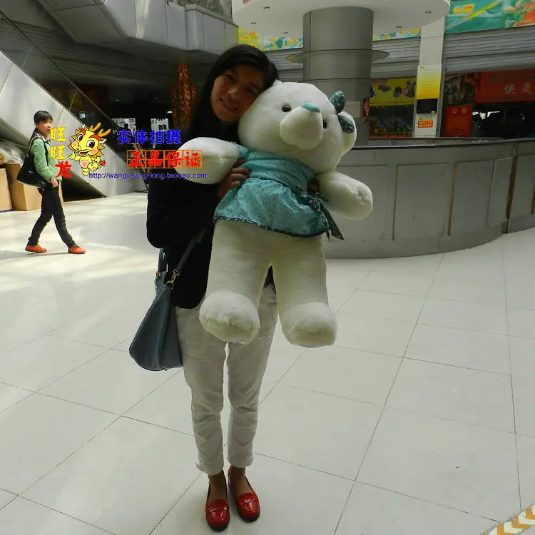 

The lovely white teddy bear doll plush teddy bear toy with blue skirt and bow birthday gift about 90cm