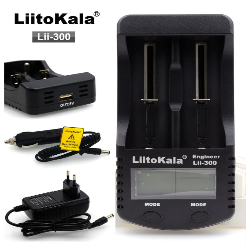 Умное устройство для зарядки никель-металлогидридных аккумуляторов от компании Liitokala lii300 ЖК-дисплей Зарядное устройство 3,7 V 18650 26650 цилиндрические литиевые аккумуляторы 1,2 V AA AAA NiMH батарейка Зарядное устройство. с автомобильным Зарядное устройство
