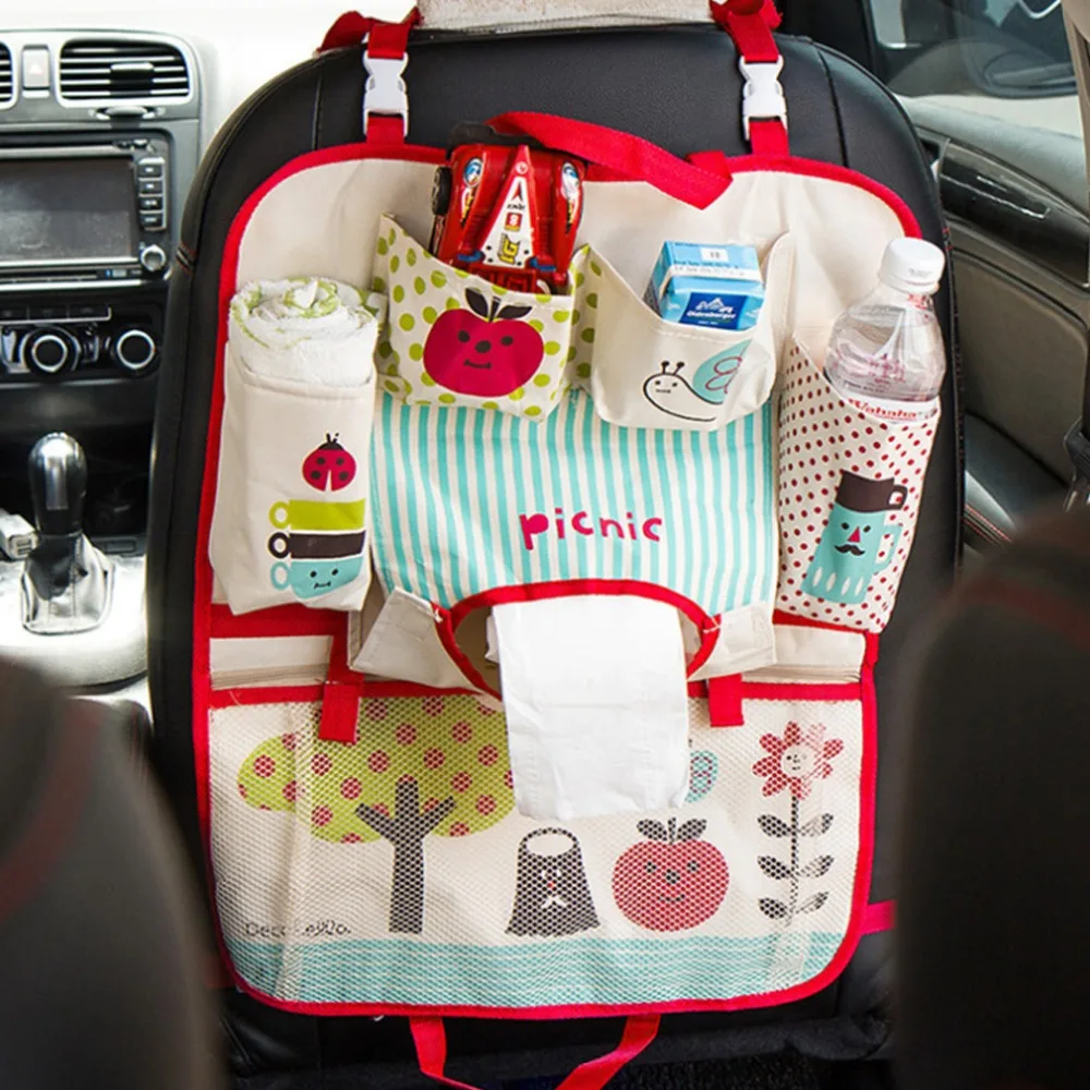 Cute Cartoon Car Back Seat Organizer Oxford Fabric Multi Pocket Baby