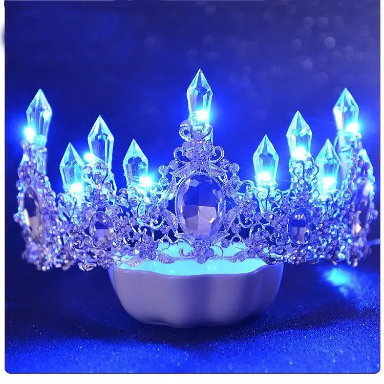 Новые сияющие светящиеся диадемы, белые, синие светящиеся стразы, свадебная корона, Роскошная принцесса диадема, корона для невесты, аксессуары для волос