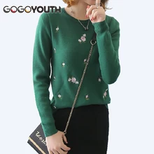 Gogoyouth Для женщин свитер для зимы осень кофта женская цветочной вышивкой вязаный джемпер Дамы пуловер женский трико топы тянуть