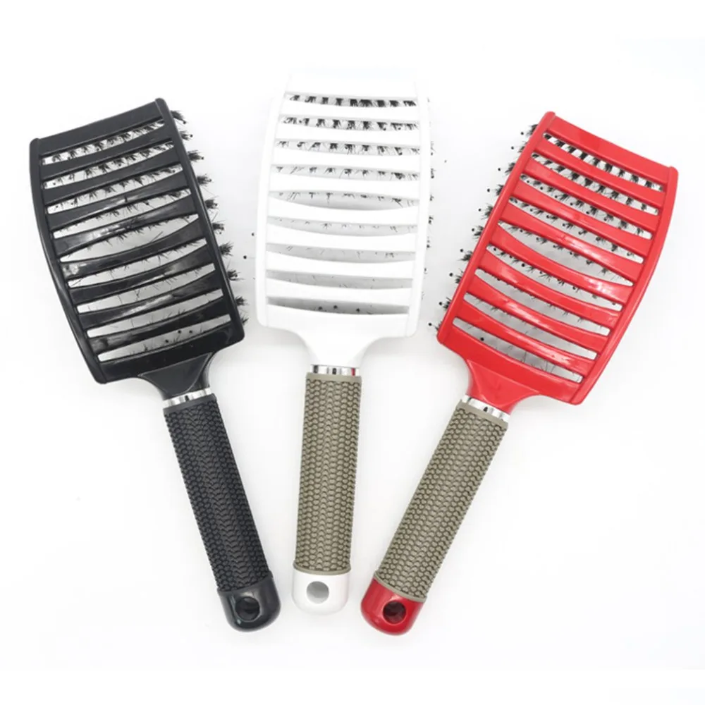 Hair Scalp Massage Comb Hairbrush Bristle&Nylon Women Wet ...