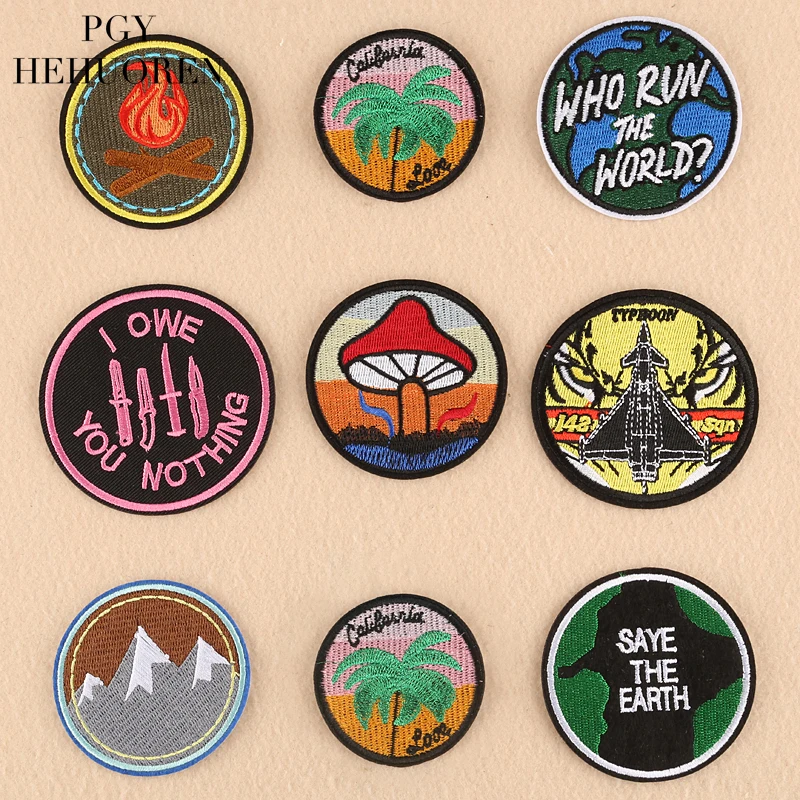 

PGY High Quality Round Punk Knife Parches Earth Space Patch Astronaut Embroidered Iron On Patches For Clothes Stripe Stickers