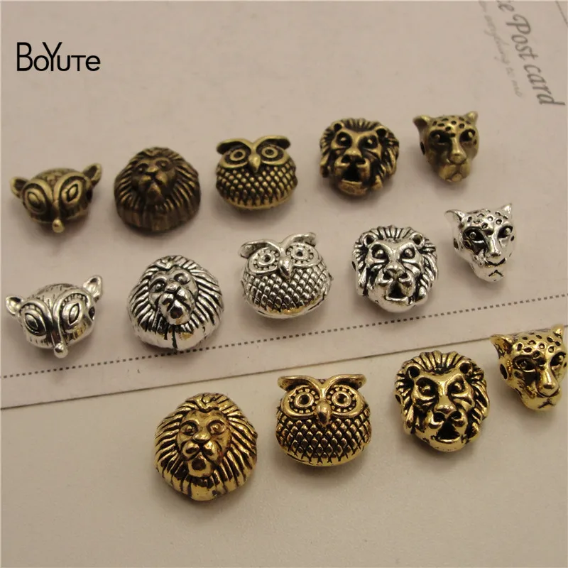 BoYuTe (100 PiecesLot) Metal Alloy Animal Fox Lion Owl Leopard Head Beads for Bracelet Jewelry Making (2)