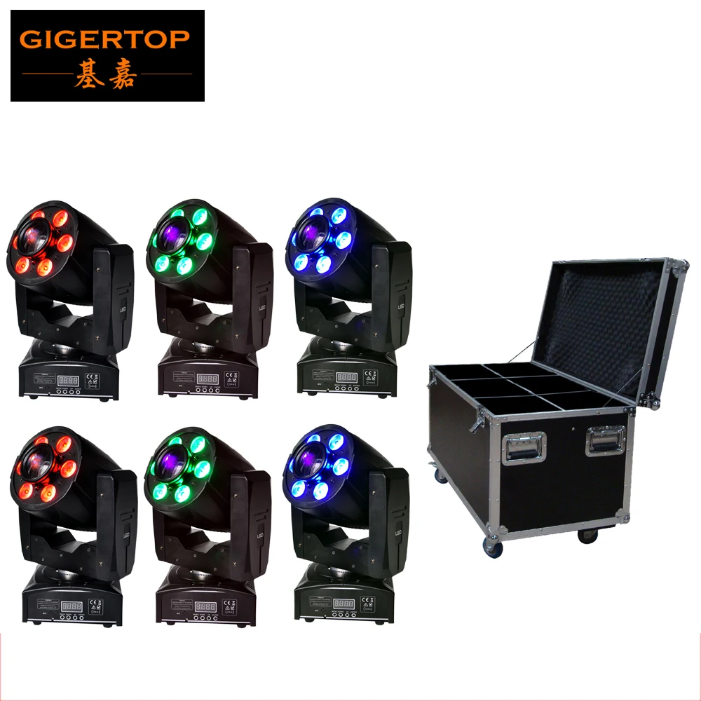 Flight Case Packing 6in1 Stackable with Wheels Well 6XLOT Mini Led Moving Head Light 1x30W White+6x8W RGBW Gobo Spot Wash 2in1