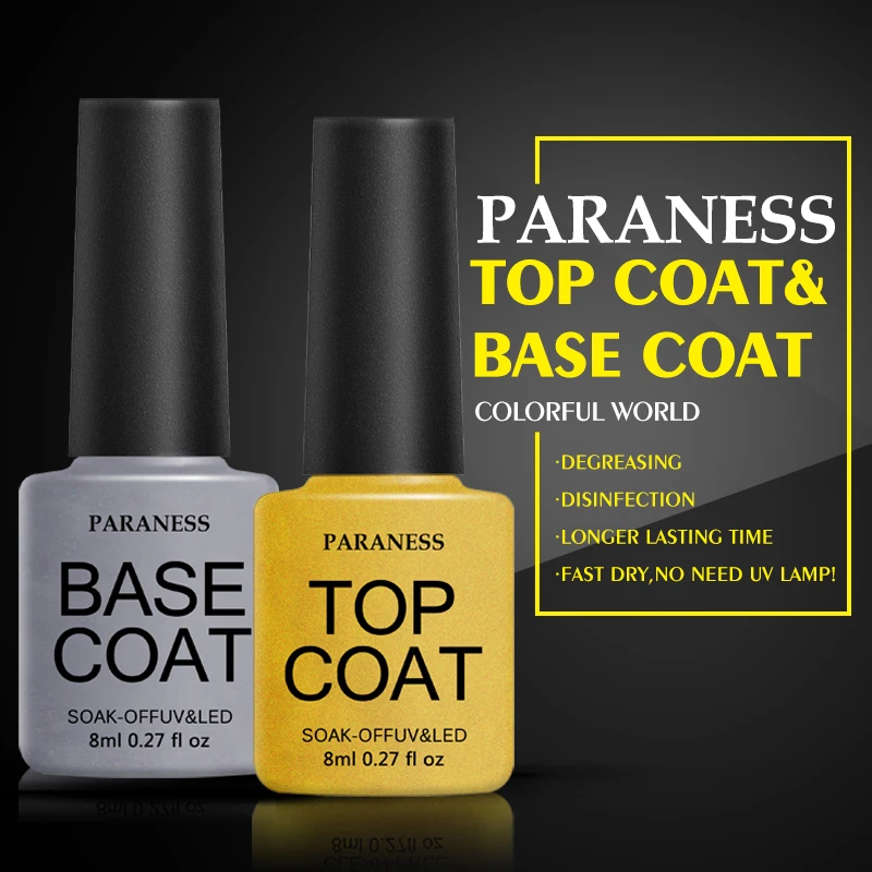 

Paraness 8ml Tops Gelpolish Soak Off Gel Varnishes UV Gel Nail Primer Acryl Nails Art Base Coat Top Coat Gel Paint Nail Polish