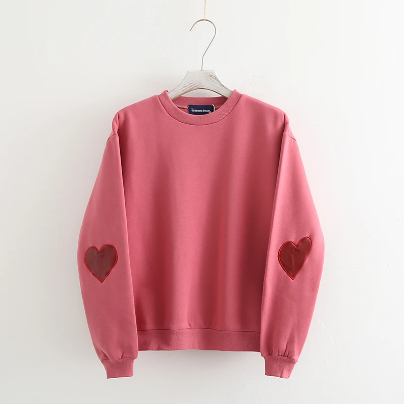 preppy style loose female love applique embroidery solid color sweatshirt | Женская одежда