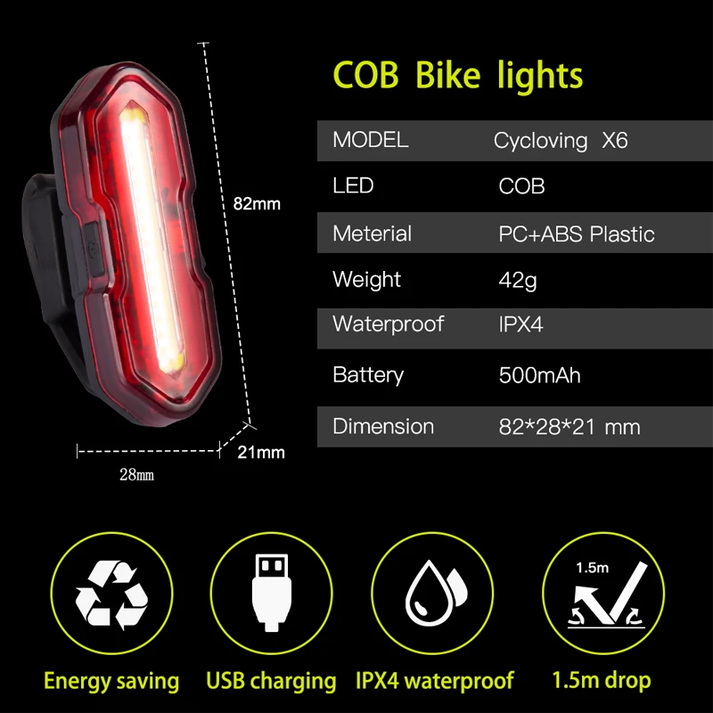 Велосипедный велосипедный светильник светодиодный велосипедный светильник головной светильник и X6 COB светодиодный задний светильник для велосипеда задний светильник 5 режимов Аксессуары для велосипеда