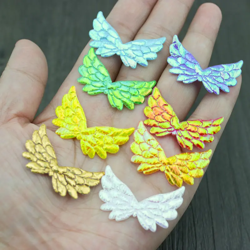 

150pcs Assorted Colors Iridescent Fabric Angel Wings 35mm Double Sided Glitter Angel Wing Appliques Cupid Wing Scrapbook Patches