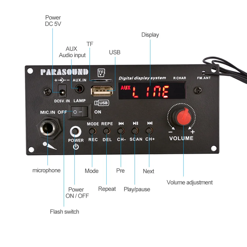

AOSHIKE 3.7V Bluetooth Amplifier Board 150W Square Dance Speaker Amplifier Support AUX TF Card U Disk Recording 5-8Inch Speaker