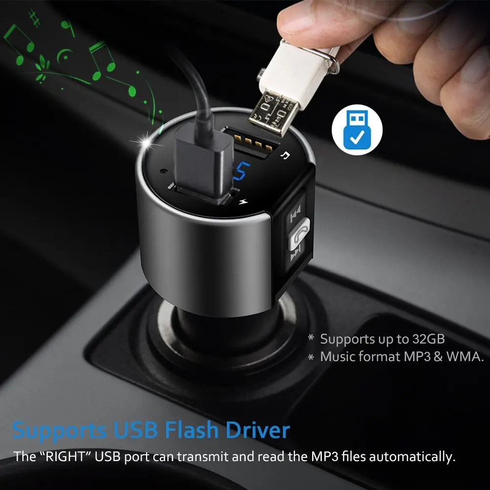 Bluetooth FM Transmitter Wireless In-Car MP3 Player Bluetooth Transmitter Radio FM Transmitter with Dual USB port for SmartPhone