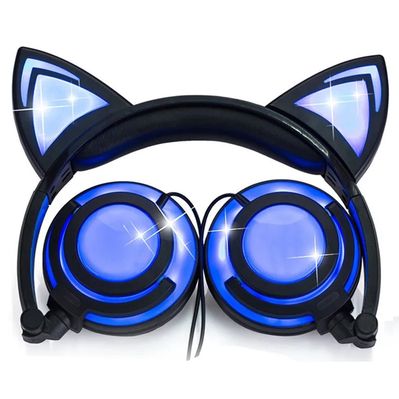 

LIMSON Wired Stereo Cartoon Kids Earphone Foldable LED Flashing Cat Ear Cute Headphones for children