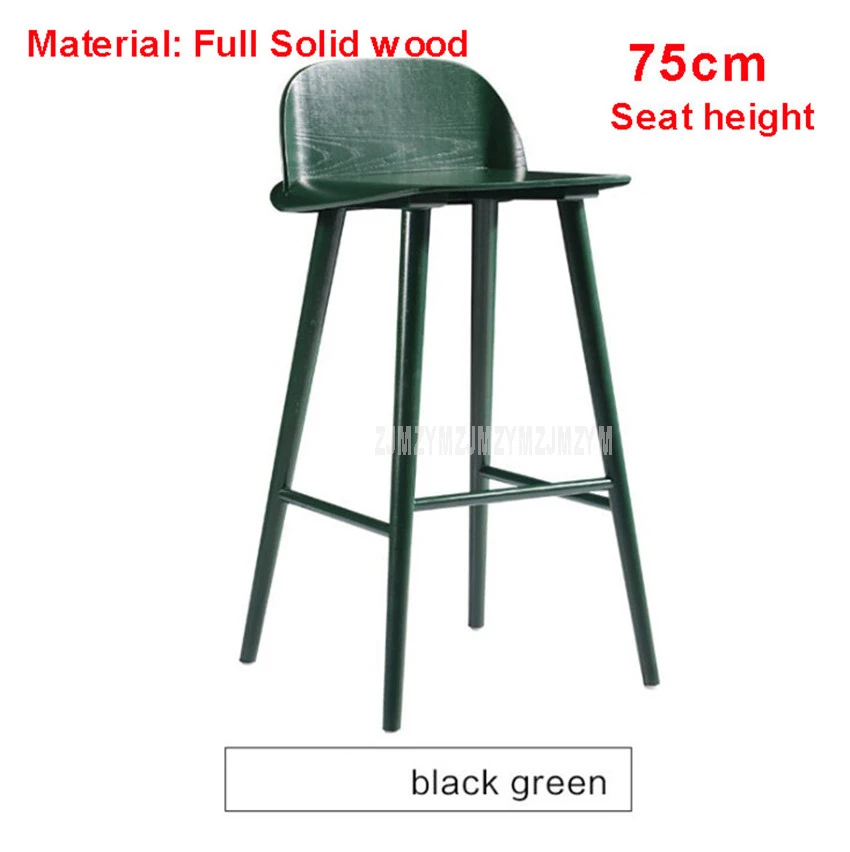 Простой европейский стиль Современный барный стул с 4 ножками 60 см/65 см/75 см высота железа/твердая древесина высокий табурет со спинкой - Цвет: wood-75CM-BlackGreen
